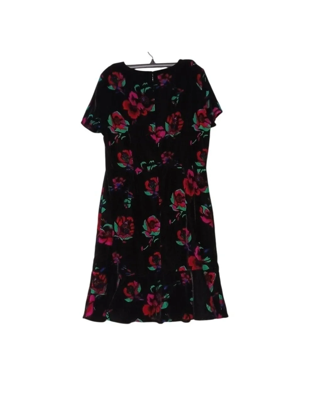 J. Crew Women's Black Raspberry Floral Short Sleeve Velvet Flutter Dress Size 8